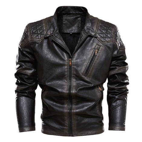 Pánská kožená bunda na zip motorkářská s podšívkou