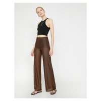 Koton Women's Brown Normal Waist Wide Leg Trousers