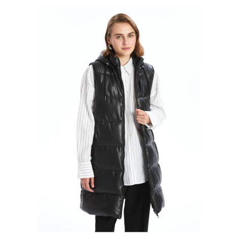 LC Waikiki Hooded Plain Leather Look Women's Puffer Vest