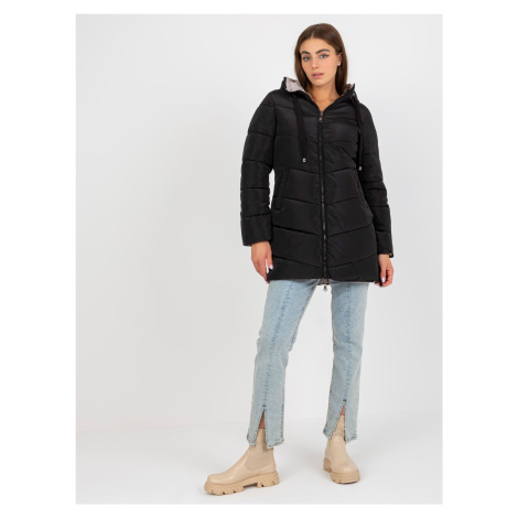 Černo-béžová oboustranná zimní bunda s kapucí Fashionhunters