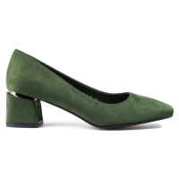 Trendy dámské zelené lodičky na širokém podpatku