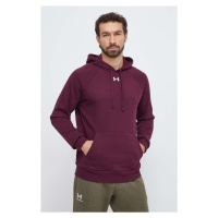 Mikina Under Armour pánská, vínová barva, s kapucí, hladká, 1379757