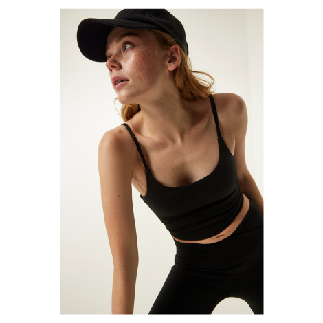 Happiness İstanbul Black Thin Strap Knitted Sports Bra