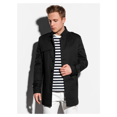 Ombre Clothing Pánský podzimní kabát k obleku Jeronim černý C269