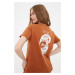 Trendyol Cinnamon Print Boyfriend Knitted T-Shirt