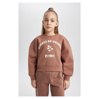 DEFACTO Girl's Relax Fit Crew Neck Printed Thick Sweatshirt