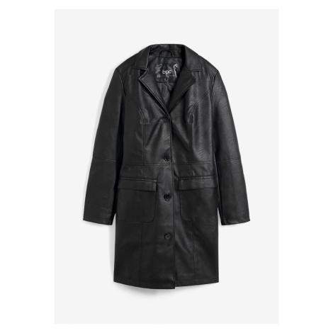 Lehký kabát z umělé kůže s límcem s klopou, vypasovaný Bonprix