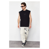 Trendyol Black Oversize/Wide Cut Fluffy Text Printed Labeled T-Shirt/Tank Top