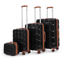 KONO set 4 skořepinových kufrů s TSA zámkem - černo hnědá -10L/39L/69L/105L - ABS