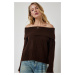 Happiness İstanbul Women's Brown Madonna Collar Knitwear Sweater