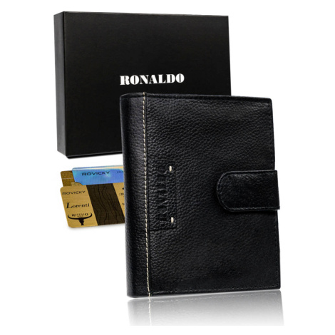 Pánská velká kožená peněženka vertikální se sponou, RFID RONALDO