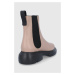Kožené kotníkové boty Emporio Armani dámské, béžová barva, na plochém podpatku
