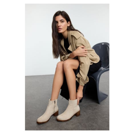 Trendyol Stone Zipper Detail Suede Women's Block Heel Boots