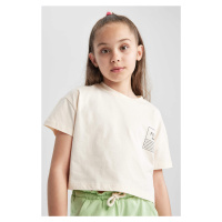 DEFACTO Girl's Crop Top Printed Short Sleeve T-Shirt