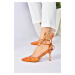 Fox Shoes Orange Pointed Toe Ankle Strap Women's Heeled Shoes