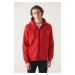 Avva Men's Red Hooded 3 Thread Inner Fleece Printed Zipper Regular Fit Sweatshirt