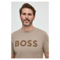 Bavlněné tričko BOSS CASUAL hnědá barva, s potiskem, 50481923