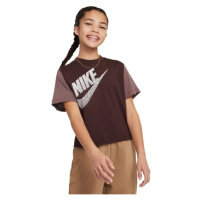 Nike SPORTSWEAR ESSENTIAL Dívčí tričko, hnědá, velikost