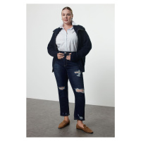 Trendyol Curve Navy Blue High Waist Ripped Detail Skinny Plus Size Jeans