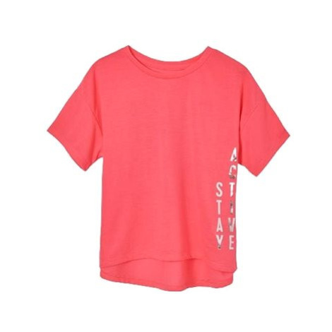 MAYORAL dívčí tričko KR neon růžové se stříbrným nápisem - 152 cm
