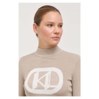Svetr Karl Lagerfeld dámský, béžová barva, lehký, s pologolfem
