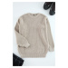 Trendyol Stone Oversize Crew Neck Plain Knitwear Sweater