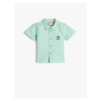 Koton Linen-Mixed Shirt with Short Sleeves and Pockets. Embroidered Detail.