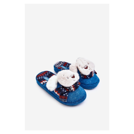 Dětské papuče na silné podrážce s medvídkem, modré, Dasca Kesi