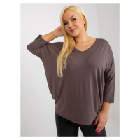 Základní hnědá halenka plus size s 3/4 rukávem