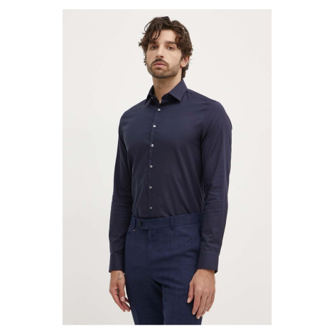 Bavlněná košile Calvin Klein tmavomodrá barva, slim, s klasickým límcem