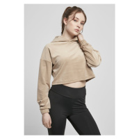 Ladies Cropped Velvet Oversized Hoody - softtaupe