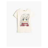 Koton Anime Printed Crop T-Shirt Short Sleeve Cotton