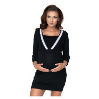 Černá těhotenská a kojící noční košile na krmení s 3/4 rukávy a ozdobnou krajkou