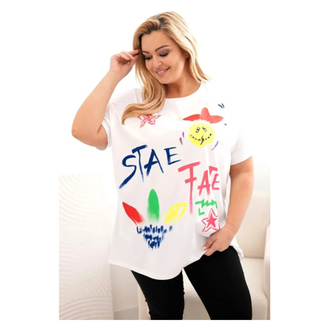 Dámská bavlněná halenka Plus Size s barevným potiskem bílý