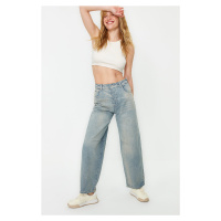 Trendyol Blue Stitching Detailed High Waist Barrel Jeans