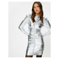Koton Mini Metallic Dress Draped Long Sleeve
