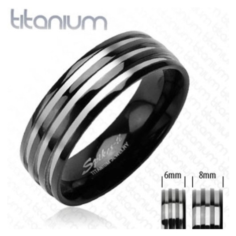 Titanový snubní prsten - se třemi stříbrnými pruhy, černý Šperky eshop
