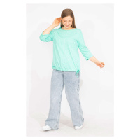 Şans Women's Green Plus Size Cotton Fabric Stripe Combine Blouse