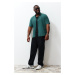 Trendyol Dark Green Regular Fit 100% Cotton Short Sleeve Plus Size Shirt