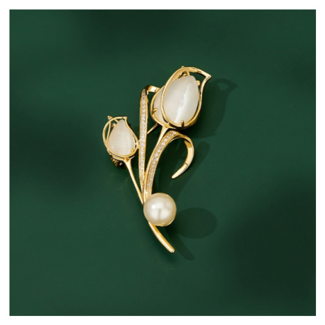 Éternelle Brož s perlou a opály Lidia - květina B7189-XZ0153 Zlatá