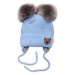 Dětská zimní čepice s fleecem Teddy Bear - chlupáčk. bambulky,sv. modrá, šedá, BABY NELLYS, vel.