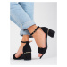 Designové dámské sandály černé na širokém podpatku