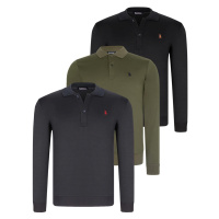 TRIPLE SET V4007 DEWBERRY MEN'S SWEATSHIRT-BLACK-NAVY-KHAKI