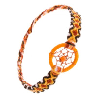 Oranžový náramek z vlny, kosočtvercový vzor, kroužek s kuličkou
