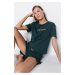 Trendyol Dark Green 100% Cotton Embroidered Ruffle Detailed T-shirt-Shorts Knitted Pajama Set