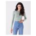 LC Waikiki Crew Neck Plain Long Sleeve Crop Women's T-Shirt