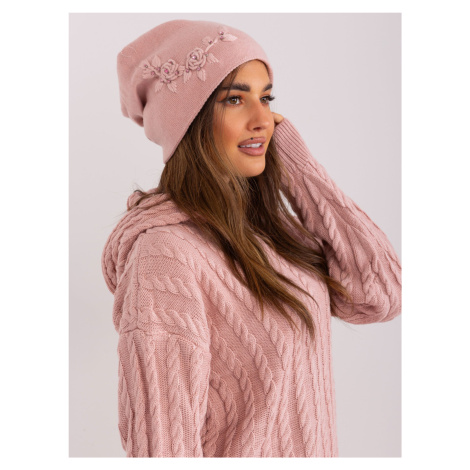Zaprášená růžová pletená čepice s kašmírem Fashionhunters