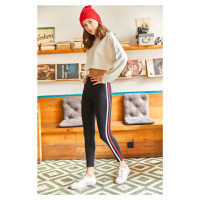 Olalook Women's Red Black Striped Fleece Leggings