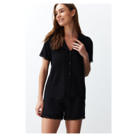 Trendyol Black Lace Detailed Viscose Woven Pajamas Set