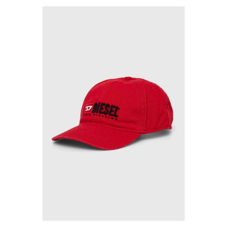 Bavlněná baseballová čepice Diesel červená barva, s aplikací